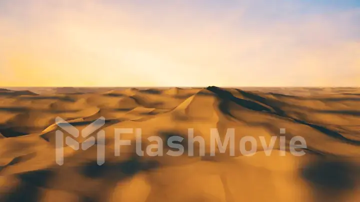 Endless flight in the endless hot desert with dunes and sandy mountains. 3d illustration