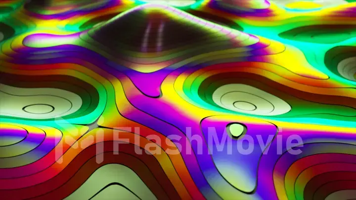 Abstract background of topographic map concept. Contour map stripes. Valleys and mountains. Geography concept. Wavy backdrop. Magic neon light curved swirl line. 3D illustration