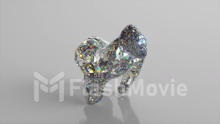 Running diamond gorilla. The concept of nature and animals. Low poly. White color. 3d animation of seamless loop