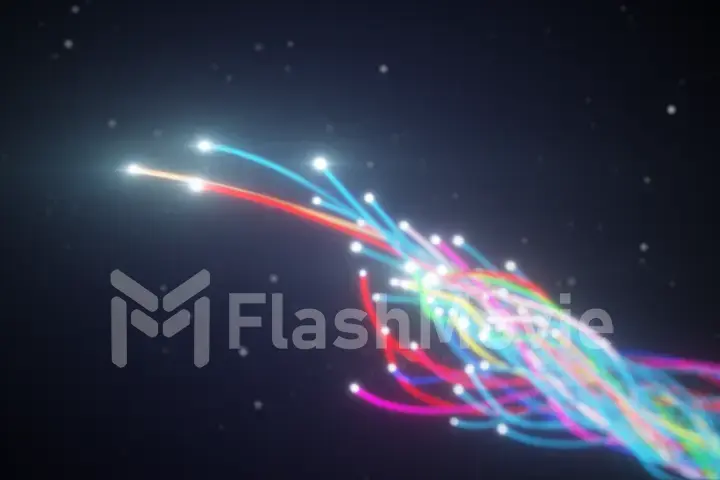 Spreading multi colored fiber wires in space. Camera movement for wires. The concept of distribution and transmission of information in the digital world. 3d illustration