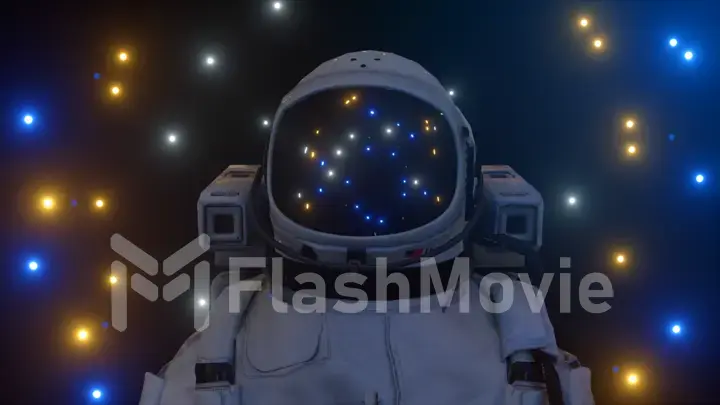 Astronaut surrounded by flashing neon lights. Music and nightclub concept. 3D illustration