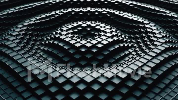 3d render. Dark plastic cubic surface in wave motion. Abstract seamless loop 3d animation of cubes moving up and down.