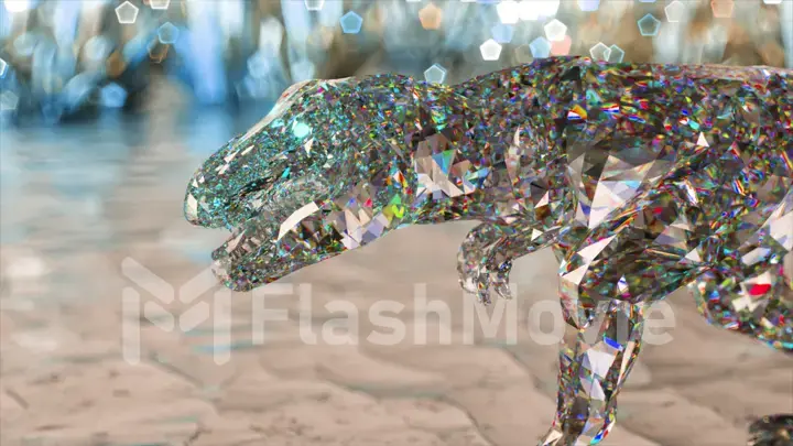 Nature and animals concept. Walking dinosaur. Low poly. Transparent blue color. 3d illustration