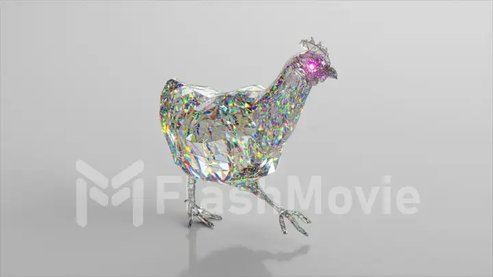 Diamond Hen. The concept of nature and animals. Low poly. White color. 3d illustration