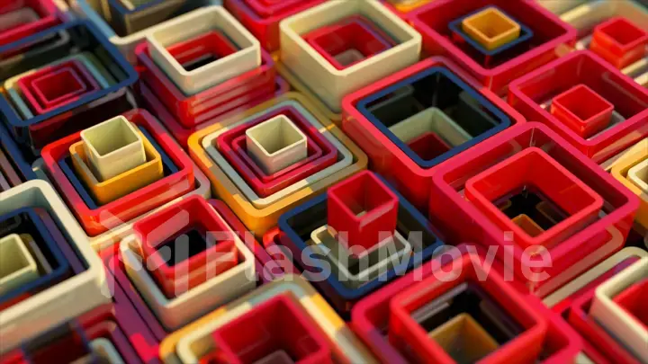 Abstraction concept. Square tubes are stacked inside each other. Red brown beige color. 3d illustration