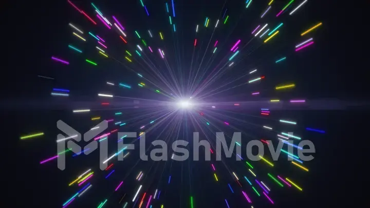 Abstract multicolored blasts of digital neon fireworks 3d illustration