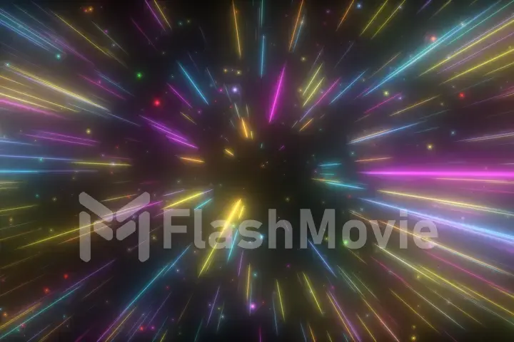 Cosmic hyperspace background. Speed of light, neon glowing abstract rays and stars in motion. Moving through stars. 3d illustration