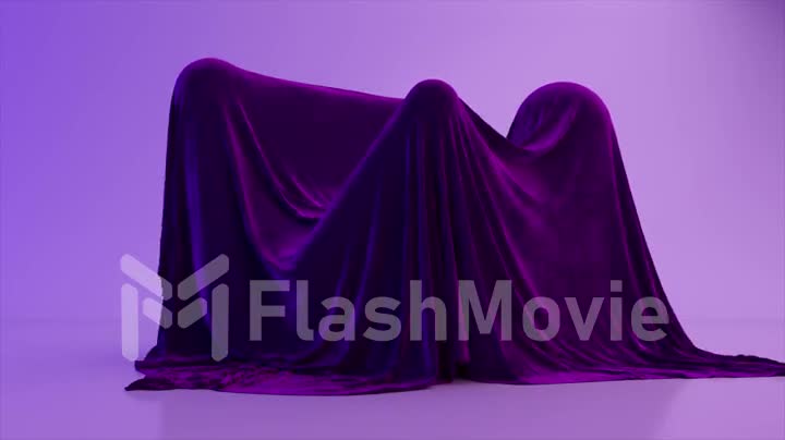 The capsules move randomly under the velvet fabric. Abstract background. Violet color. 3d animation of seamless loop