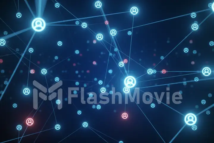 The blacklist concept of connecting people to the Internet, converting nodes. Flight of the camera in a technological abstract space. Social networks. 3d illustration
