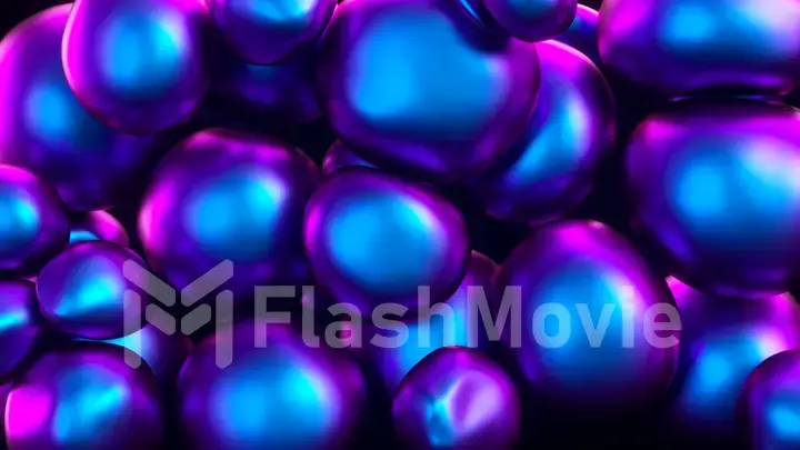 Abstract colorful squishy balls move and interact with each other with internal pressure trying to find a place for themselves. Modern ultraviolet color spectrum light. 3d illustration