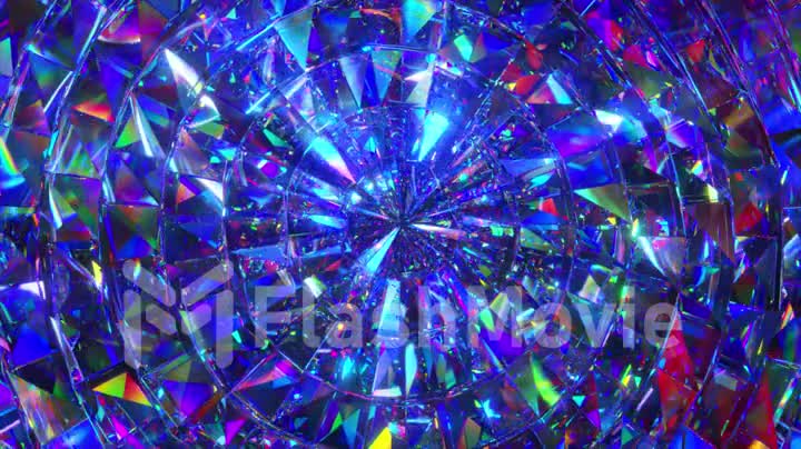 Abstract diamond circular mosaic moves in wave motions. Blue neon color. 3d animation of seamless loop
