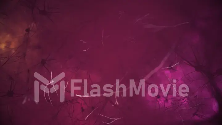 3d illustration of the activity of neurons and synapses. Neural connections in outer space, radioactivity, neurotransmitters, brain, axons. Electrical impulses transmitting signals. Mind concept.