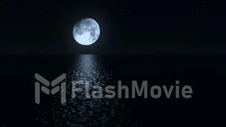 Moonlight path with low fool moon above the sea realistic 3d illustration