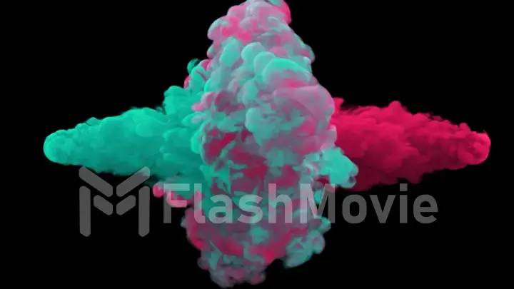 Mixing of colorful multicolored smoke and powder in slow motion on a black background 3d illustration