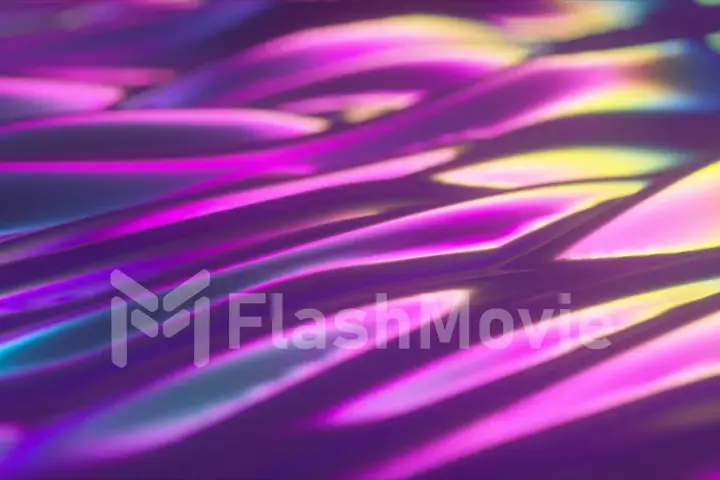 Abstract holographic oil surface background, foil wavy surface, wave and ripples, ultraviolet modern light, neon blue pink spectrum colors, 3d render graphic design, 3d illustration