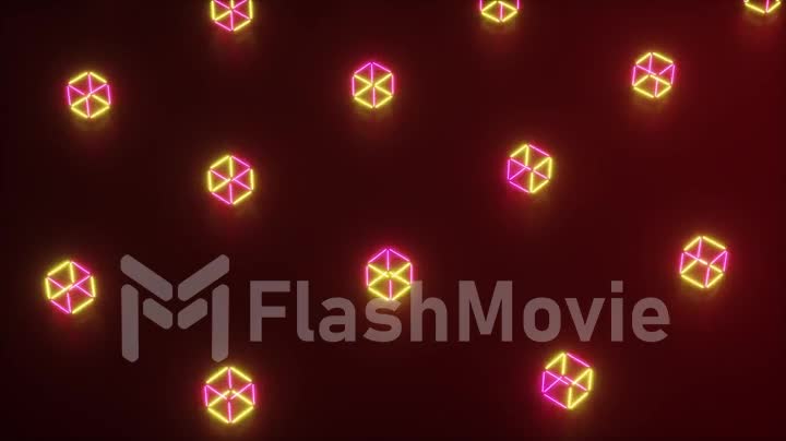 Abstract neon 3d render of geometric shapes. Computer generated loop animation. Modern colorful laser lighting background, seamless 4k loop motion design