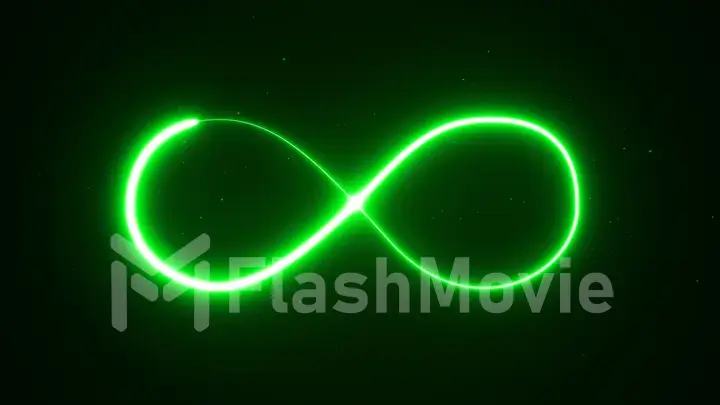 Illustration appearance of infinity shape from green neon on dark background.