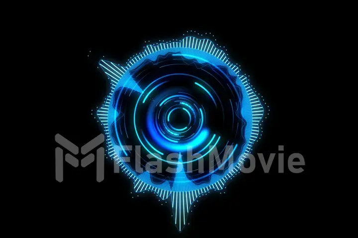 Blue round equalizer on a black background 3d illustration