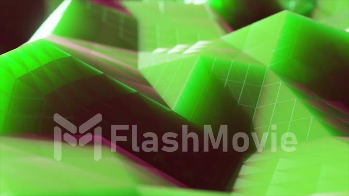 Abstract composition with growing pieces of crystals. Abstract background. 3d animation of a seamless loop