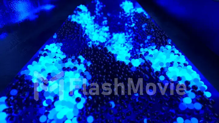 Abstract cloud of randomly glowing blue spheres in a futuristic room. Conceptual technology business composition. 3d illustration