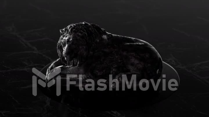 The sculpture of a lion flips over on the platform. Black and white. 3d animation of seamless loop