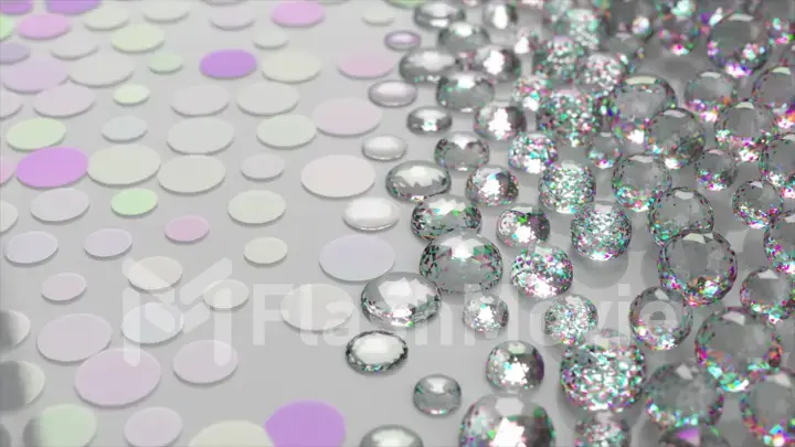 Diamond bubbles are inflated on a colorful surface. Spheres. White purple color. 3d illustration