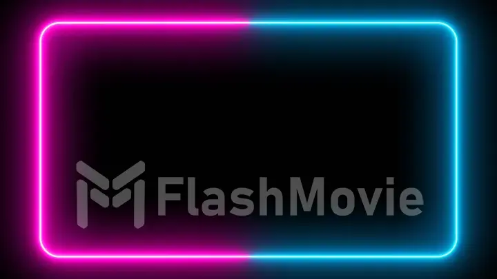 Flickering neon frame on an isolated black background. Ultraviolet modern light neon spectrum. Rectangle with rounded edges. 3d illustration