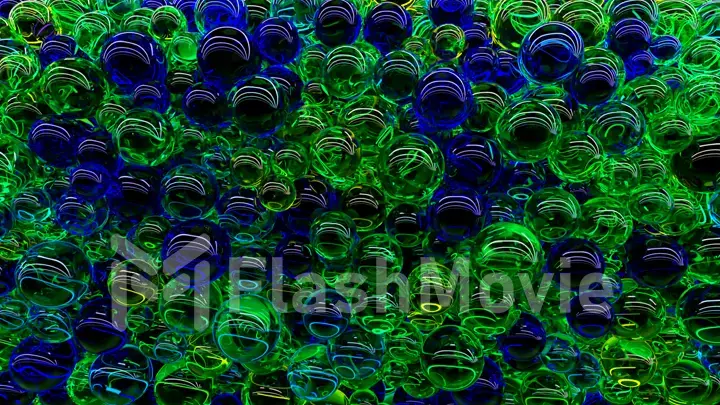 Abstract random appearance of glass spheres interacting with each other. Motion concept. 3d illustration