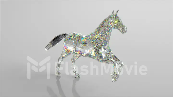 Diamond horse. The concept of nature and animals. Low poly. White color. 3d illustration