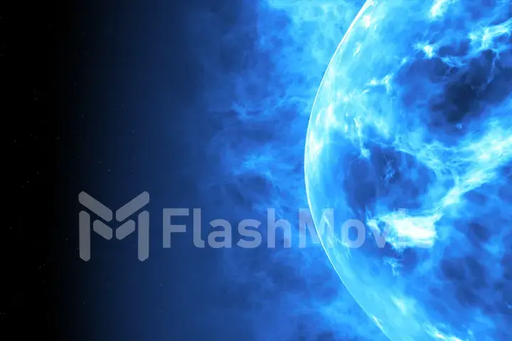 Blue sun surface with solar flares. Abstract scientific background. 3d illustration