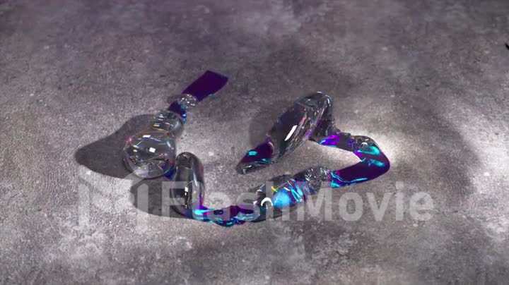 Abstract concept. Transparent iridescent live bubbles are inflated on a thin, shiny blue metallic ribbon. 3d animation