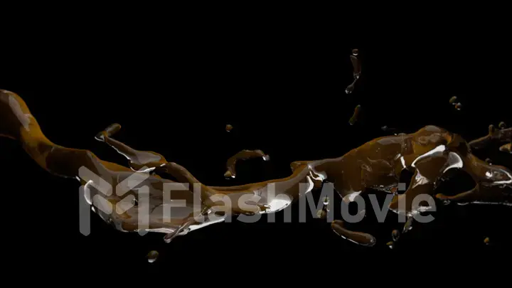 A stream of melted chocolate pouring on a black background