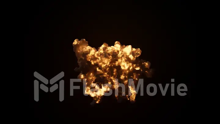 Ultra realistic explosion with thick black smoke on an isolated black background 3d illustration