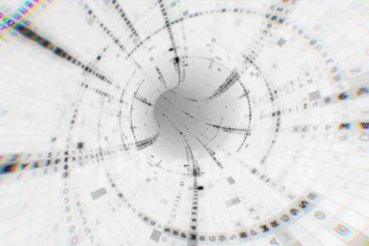 Data tunnel journey 3d illustration Shot inside fibre optic cable. Transmission of digital information as a binary signal