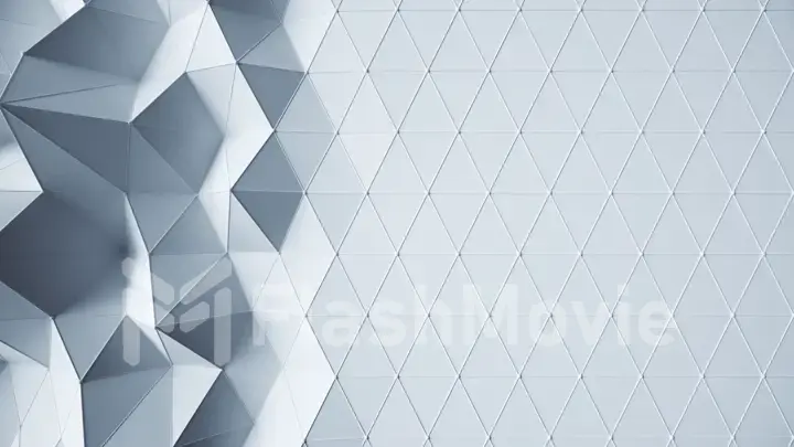 Beautiful white low poly surface morphing in abstract 3d animation. 3d illustration