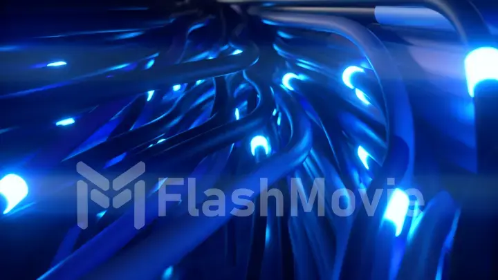 Bundles of abstract optical fiber lines. Bright light signals quickly transmit data for high speed internet connection. Technology and internet concept. 3d illustration