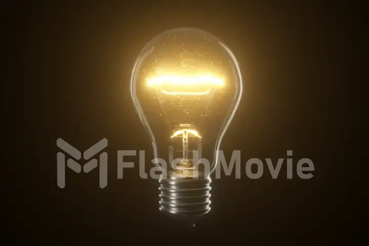 Flickering tungsten light bulb lamp over black isolated background. 3d illustration