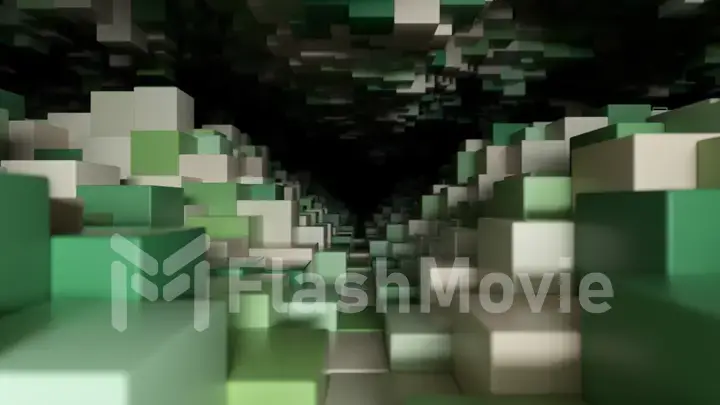 Abstract geometric tunnel made of cubes with random movement. 3d illustration
