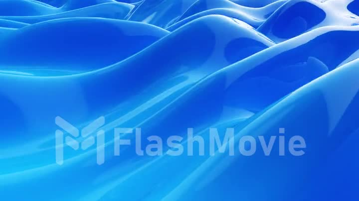 Blue abstract liquid reflective wave surface. Waves and ripples of ultraviolet lines resembling chewing gum. Seamless loop 3d render