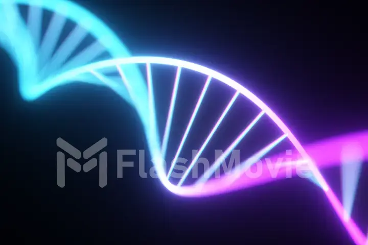 Rotating neon dna chain. Fluorescent ultraviolet lights. Sci-fi style. Modern neon blue purple light spectrum. 3d illustration