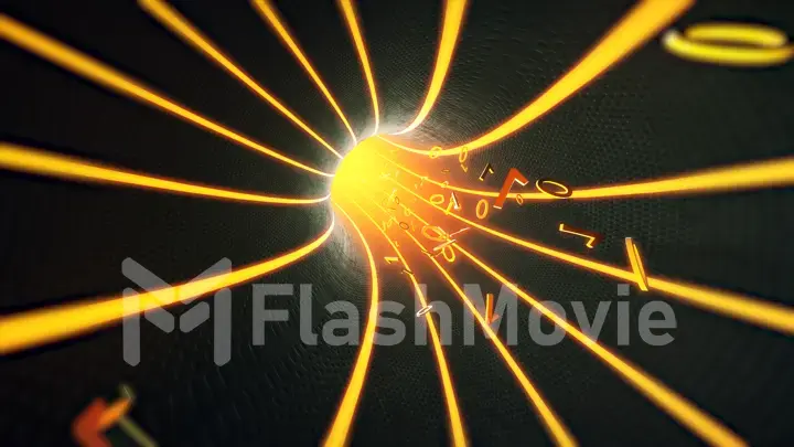 Binary code flies in the wire internet cables 3d illustration