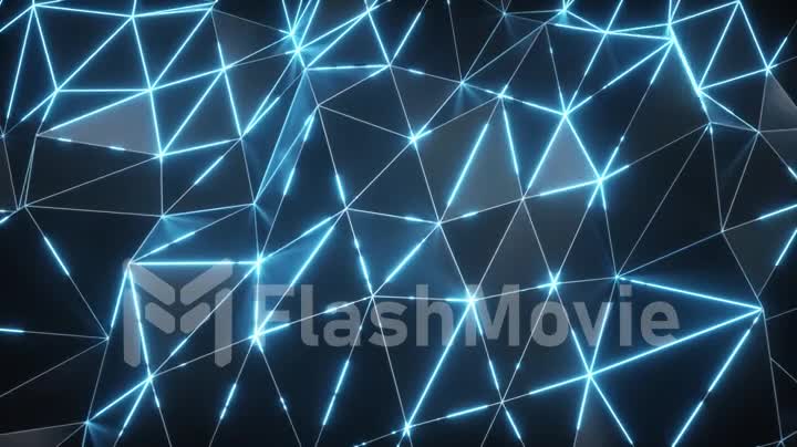 Low-poly dark waving surface with glowing blue light