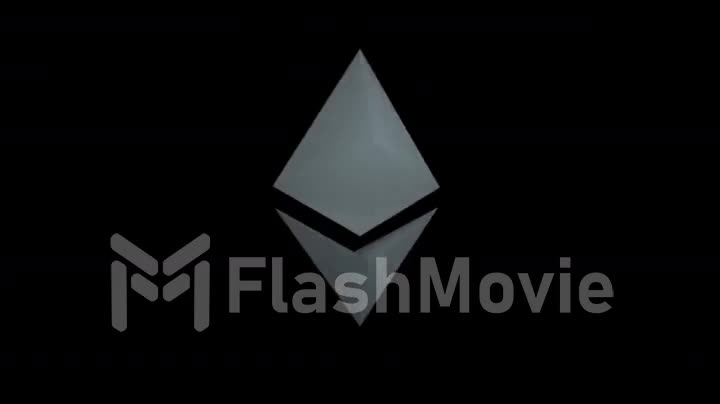 Ethereum rotating icon on black isolated background. 3d animation of seamless loop