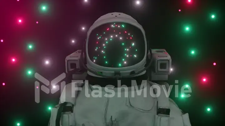 Astronaut surrounded by flashing neon lights. Music and nightclub concept. 3D illustration