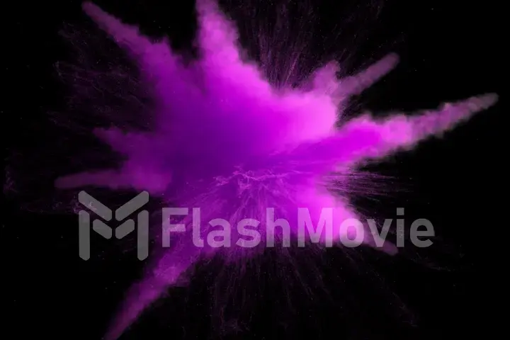 3d illustration of purple colored powder explosion isolated on black background.