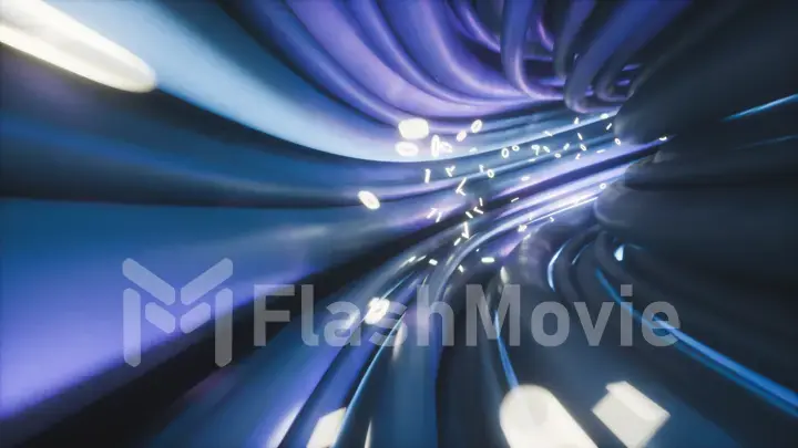 Wires cables binary fly through data internet power electric circuit fiber 3d illustration