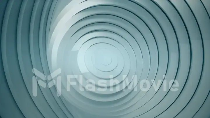 Abstract pattern of circles with the effect of displacement and rotation. White clean rings animation. Reflective surface. Abstract background for business presentation. 3d illustration