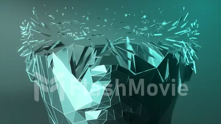 The effect of the appearance of a polygonal digital human face. Artificial intelligence. 3d illustration