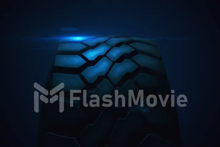 Close up car tire in slow motion with lens flare 3d illustration