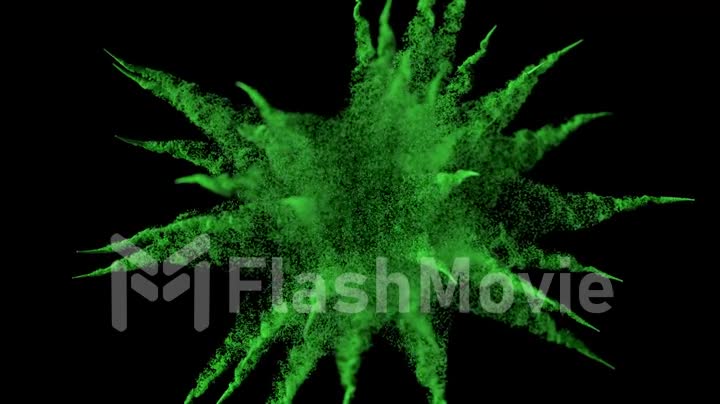 Explosion of beautiful green balls in super slow motion on an isolated black background. 3d render